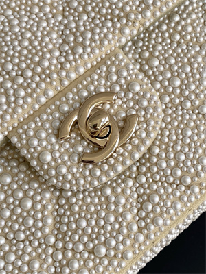 Cha.nel Medium Classic Flap Bag With Pearl Gold Tone Metal AS1112
