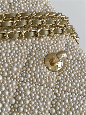 Cha.nel Mini Classic Flap Bag With Pearl Gold Tone Metal AS4298