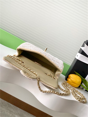 Cha.nel Mini Classic Flap Bag With Pearl Gold Tone Metal AS4298