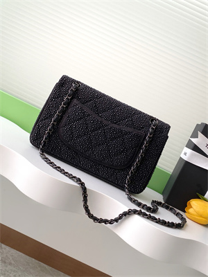 Cha.nel Medium Classic Flap Bag With Pearl Gold Tone Metal Black AS1112