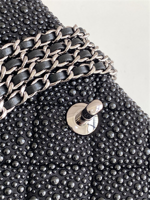 Cha.nel Mini Classic Flap Bag With Pearl Gold Tone Metal Black AS4298