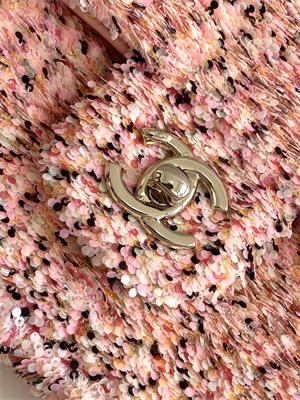 Cha.nel Flap Bag Sequins and Gold Tone Metal Pink AS4561