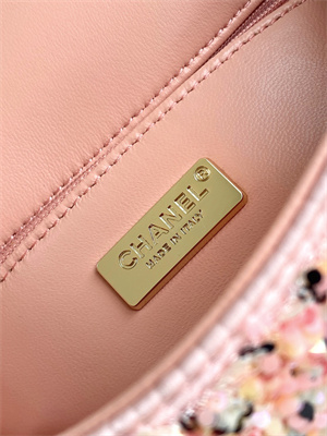 Cha.nel Flap Bag Sequins and Gold Tone Metal Pink AS4561
