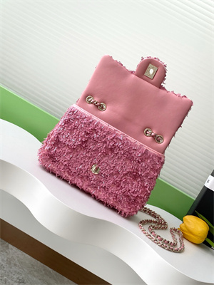 Cha.nel Flap Bag Sequins and Gold Tone Metal Pink AS4561