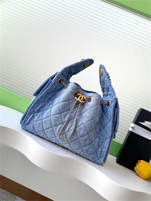 Chanel 25 Small Handbag Blue Denim Gold Tone Metal AS5293