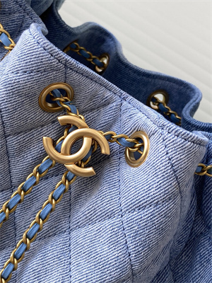 Chanel 25 Small Handbag Blue Denim Gold Tone Metal AS5293