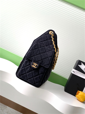Chanel 25 Small Handbag Black Denim Gold Tone Metal AS5293
