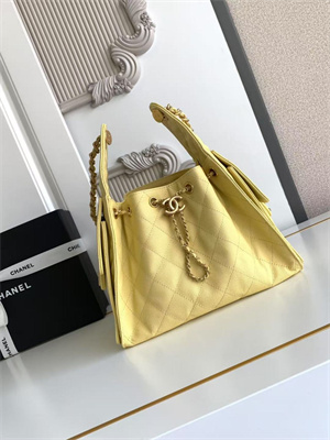 Chanel 25 Small Handbag Grained Calfskin Gold Tone Metal Yellow AS5293