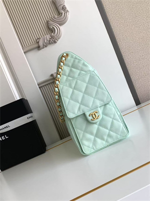 Chanel 25 Small Handbag Grained Calfskin Gold Tone Metal Lt Green AS5293