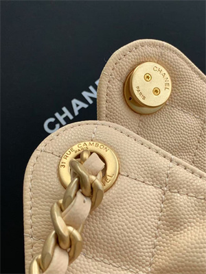 Chanel 25 Small Handbag Grained Calfskin Gold Tone Metal Beige AS5293