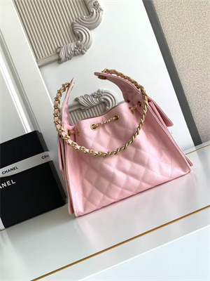 Chanel 25 Small Handbag Grained Calfskin Gold Tone Metal Pink AS5293