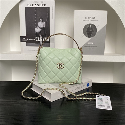 Chanel Coco Crush Top Handle Bag Grained Calfskin Gold Tone Metal Lt Green AP4591