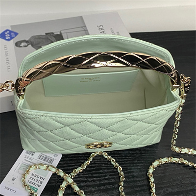 Chanel Coco Crush Top Handle Bag Grained Calfskin Gold Tone Metal Lt Green AP4591