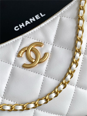 Chanel Hobo Bag Lambskin Gold Tone Metal White AS5528