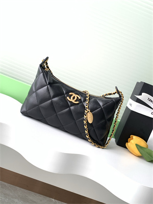 Chanel Hobo Bag Lambskin Gold Tone Metal Black AS5528