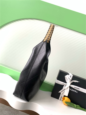 Chanel Large Hobo Bag Lambskin Gold Tone Metal Black AS5425