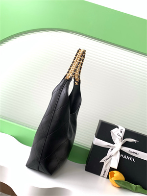 Chanel Hobo Bag Lambskin Gold Tone Metal Black AS5403