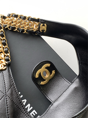 Chanel Hobo Bag Lambskin Gold Tone Metal Black AS5403