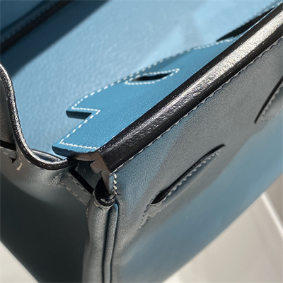 Bir.kin Shoulder Bag 29 Swift Leather Gold/Silver Tone Metal Blue Jean Color HS