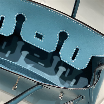 Bir.kin Shoulder Bag 29 Swift Leather Gold/Silver Tone Metal Blue Jean Color HS