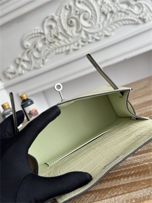 Kelly Pochette Bag Embossed Crocodile Silver Tone Hardware Vanille HS