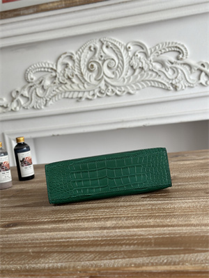 Kelly Pochette Bag Embossed Crocodile Gold Tone Hardware Dk Green HS