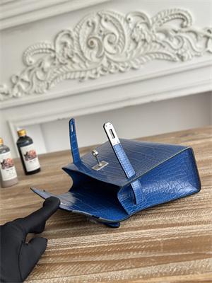 Kelly Pochette Bag Embossed Crocodile Silver Tone Hardware Blue Hydra HS