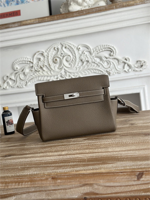 Kelly Messenger Bag Togo Leather Silver Tone Hardware In Etoupe Color HS