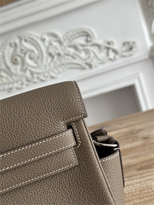 Kelly Messenger Bag Togo Leather Silver Tone Hardware In Etoupe Color HS