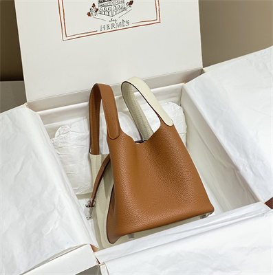 Picotin Lock Bag 18 Togo Leather Silver Tone Metal In Craie/Gold HS