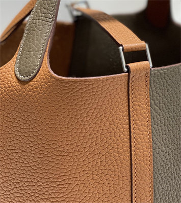 Picotin Lock Bag 18 Togo Leather Silver Tone Metal In Etoupe/Gold HS