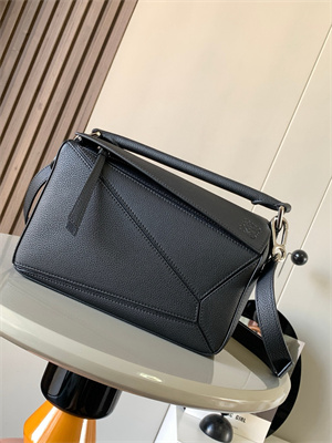 Loewe Small Puzzle Bag In Soft Grained Calfskin Silver Tone Metal Black