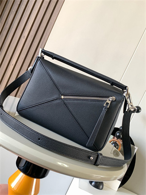 Loewe Small Puzzle Bag In Soft Grained Calfskin Silver Tone Metal Black