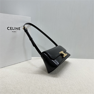 Celine Triomphe Shoulder Bag In Shiny Calfskin Black Color