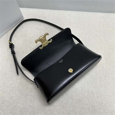 Celine Triomphe Shoulder Bag In Shiny Calfskin Black Color