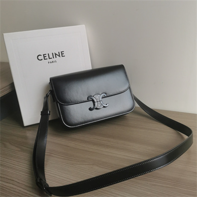 Celine Classique Triomphe Bag In Shiny Calfskin All Black Color