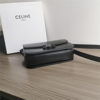 Celine Classique Triomphe Bag In Shiny Calfskin All Black Color