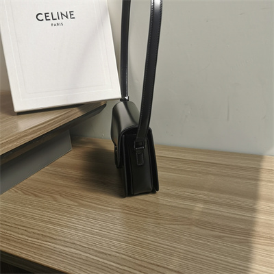 Celine Teen Triomphe Bag In Shiny Calfskin All Black Color