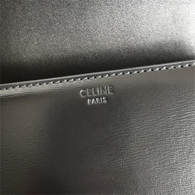Celine Teen Triomphe Bag In Shiny Calfskin All Black Color