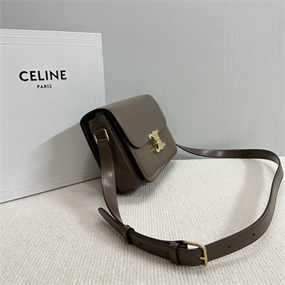 Celine Classique Triomphe Bag In Shiny Calfskin Dk Brown Color