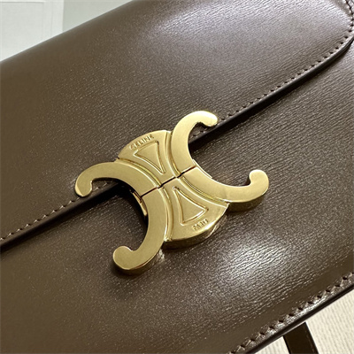 Celine Classique Triomphe Bag In Shiny Calfskin Dk Brown Color