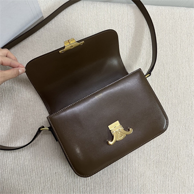 Celine Classique Triomphe Bag In Shiny Calfskin Dk Brown Color