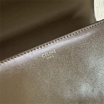 Celine Classique Triomphe Bag In Shiny Calfskin Dk Brown Color