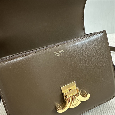 Celine Teen Triomphe Bag In Shiny Calfskin Dk Brown Color