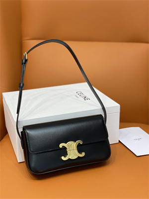 Celine Triomphe Shoulder Bag In Shiny Calfskin Black Color