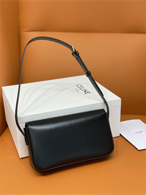 Celine Triomphe Shoulder Bag In Shiny Calfskin Black Color
