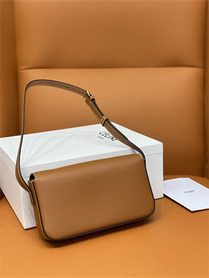 Celine Triomphe Shoulder Bag In Shiny Calfskin Brown Color