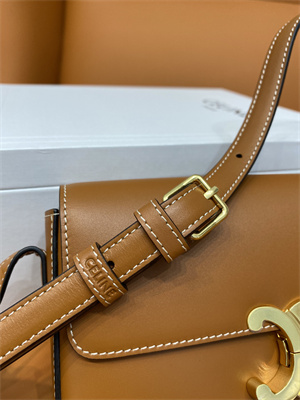 Celine Triomphe Shoulder Bag In Shiny Calfskin Brown Color