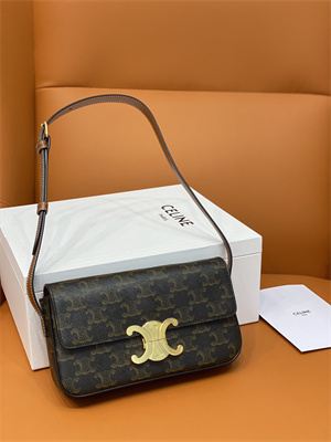 Celine Triomphe Shoulder Bag IN TRIOMPHE CANVAS AND CALFSKIN Tan