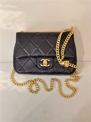 Chanel Mini Flap Bag Lambskin Gold Tone Metal Black AS3828